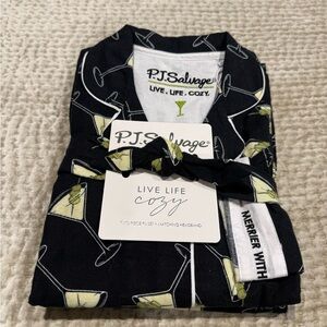 NWT - P.J. Salvage Black Pajamas & matching headband in Martini Print